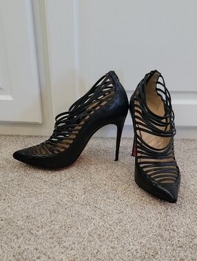 Christian Louboutin Black Strappy Pointed Stiletto Pumps